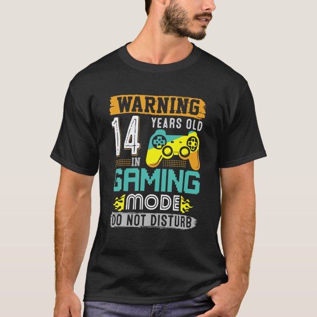 T-shirt Attention 14 Ans En Mode Jeu 14E Anniversaire (Devant)