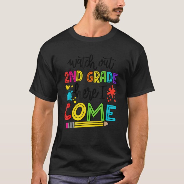 T-shirt Attention 2e année Je viens Enseignant Stu (Devant)