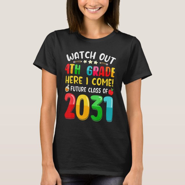 T-shirt Attention 4e année Je viens Future Classe De 20 (Devant)