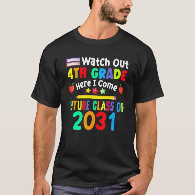 T-shirt Attention 4e année Je viens Future Classe De 20 (Devant)