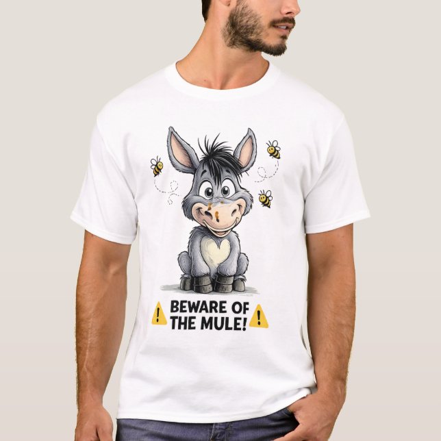T-shirt Attention à la mule Drôle de conception d'avertiss (Devant)
