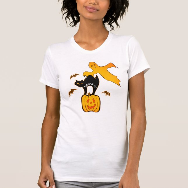 T-shirt Attention Chemise Halloween Chat - Crazy Cat Mama! (Devant)