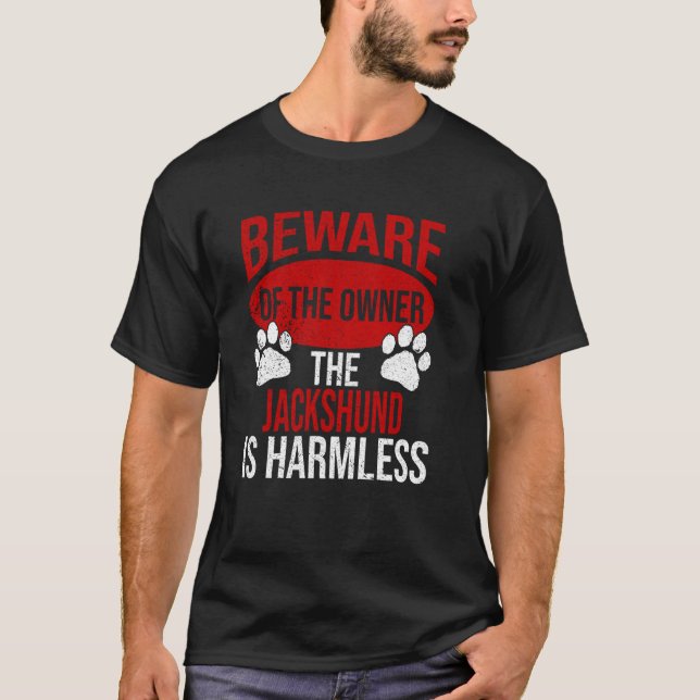 T-shirt Attention - Chien Papa Chien Maman Jackshund Chien (Devant)