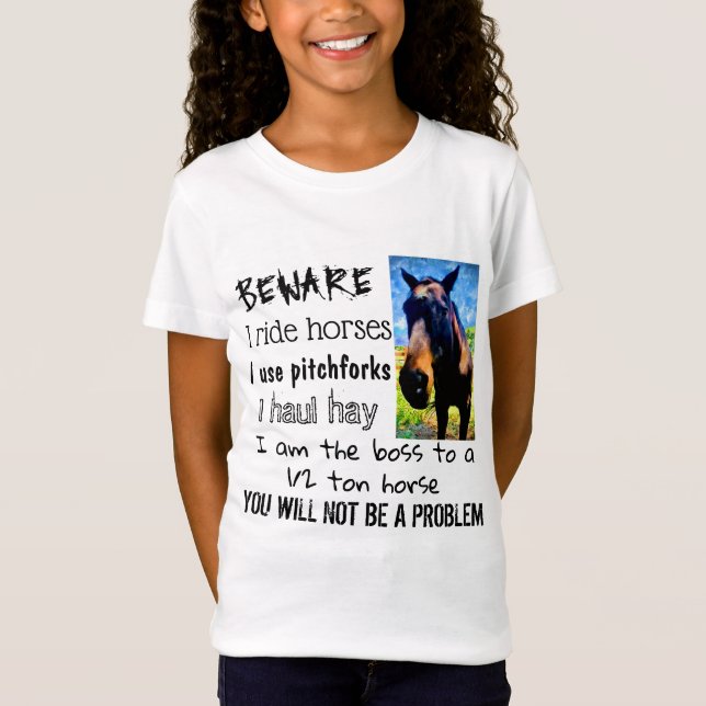 T-Shirt ATTENTION - JE MARCHE LES CHEVAUX - FILLE (Devant)