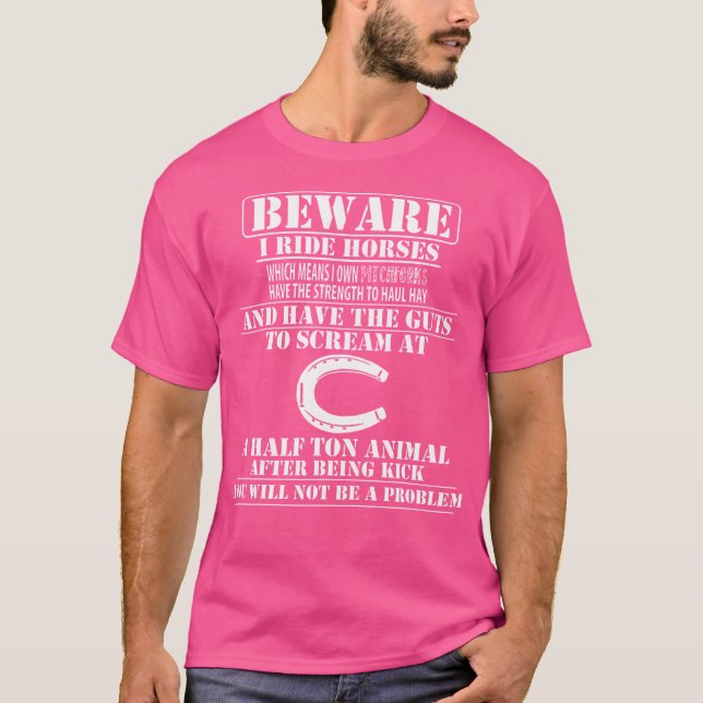 T-shirt Attention je monte à cheval Équitation (Devant)