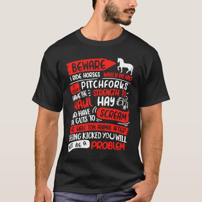 T-shirt Attention Je Monte à Cheval Pas De Problème  Je Mo (Devant)