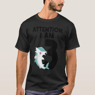 T-shirt Attention Je Suis 3 Requin Troisième Anniversaire