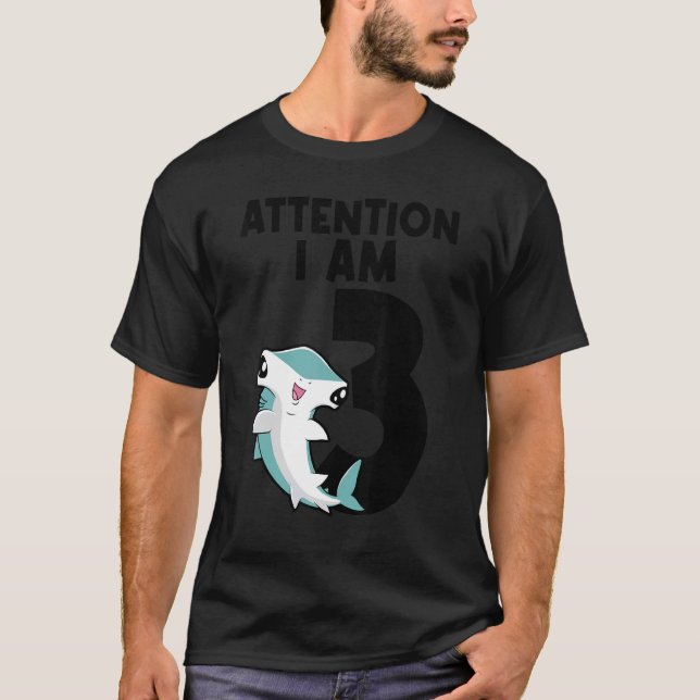 T-shirt Attention Je Suis 3 Requin Troisième Anniversaire (Devant)