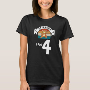 T-shirt Attention Je suis 4 chat 4Anniversaire Garçon Anni