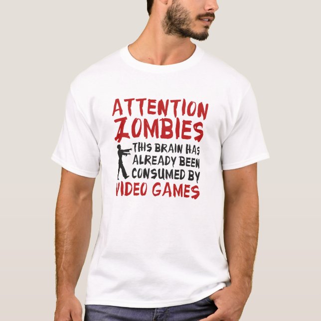 T-shirt Attention jeux vidéo zombies (Devant)