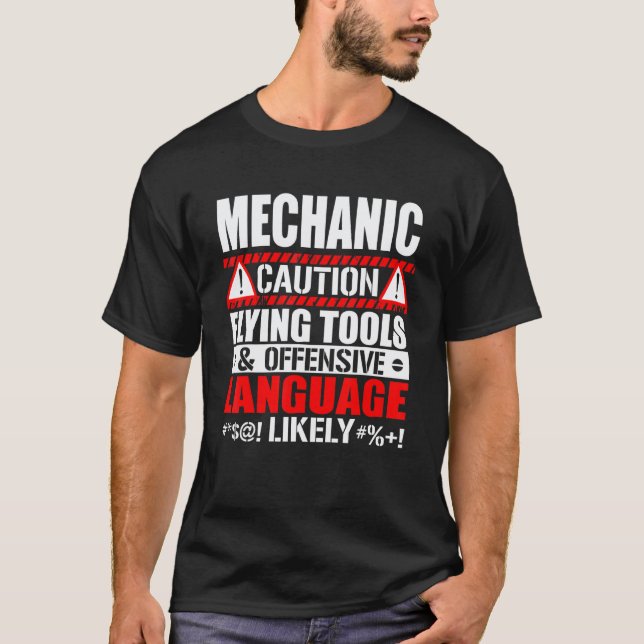 T-shirt Attention Outils Volants Langage Choquant Mécanici (Devant)