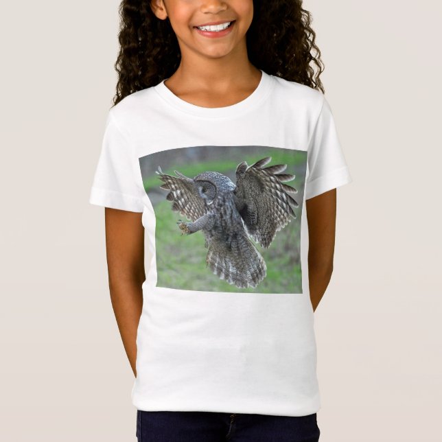 T-Shirt Atterrissage de ~ de hibou de grand gris (Devant)