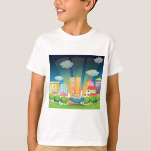 T-shirt Atterrissage d'OVNI dans une scène de nuit de vill