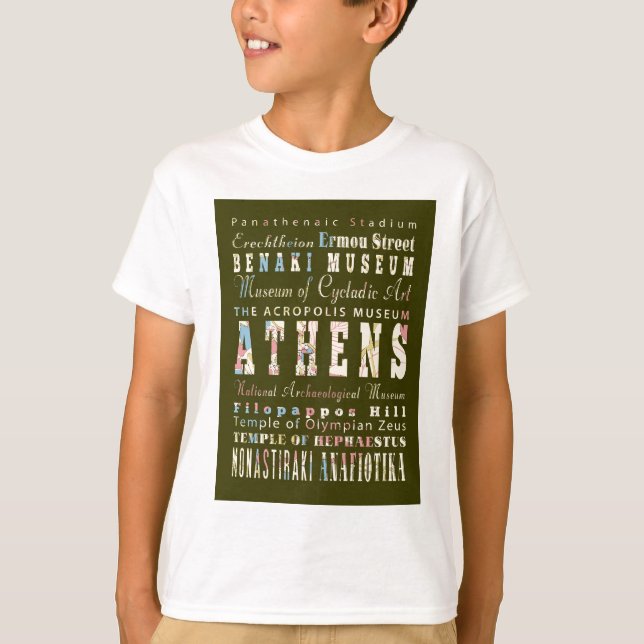 T-shirt Attractions et endroits célèbres d'Athènes, Grèce (Devant)