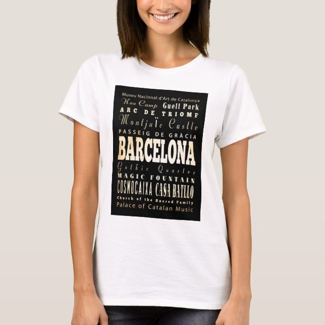 T-shirt Attractions et endroits célèbres de Barcelone, (Devant)