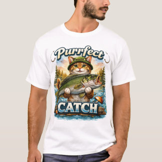 T-shirt Attrape Parfait Dessin de Chat de Pêche Drôle