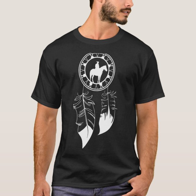 T-shirt Attrape-rêves Plumes Cavalier de cheval indien (Devant)