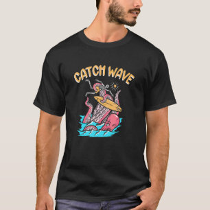 T-shirt Attraper une vague  Surfeur Poulpe Squelette Planc