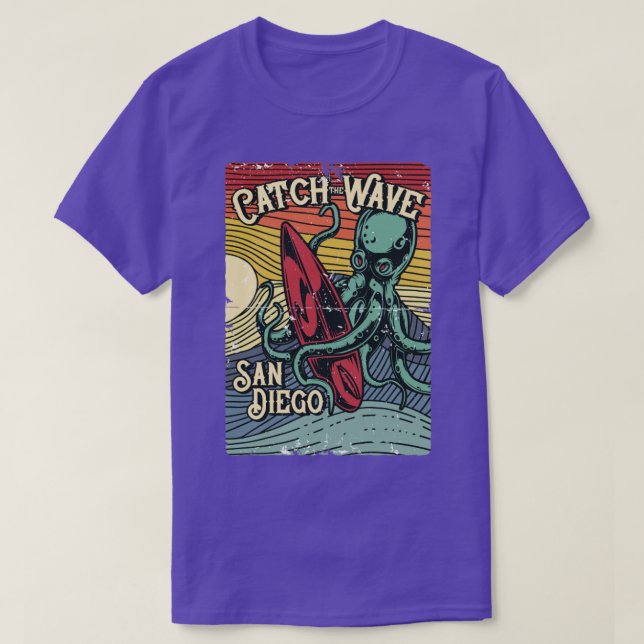 T-shirt Attrapez le surfer Octopus Wave (Design devant)