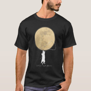 T-shirt Attrapez Votre Rêve Mignon Chat Blanc Lune et Lass