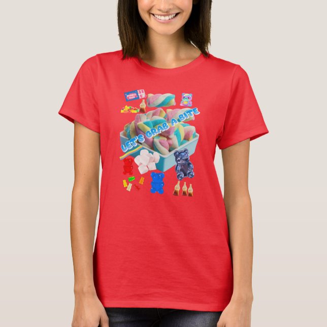 T-shirt Attrapons une bouchée – Collage de guimauves et de (Devant)