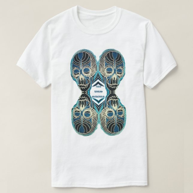 T-shirt ATW. Toutes les sorcières noir et bleu 4 crâne (Design devant)