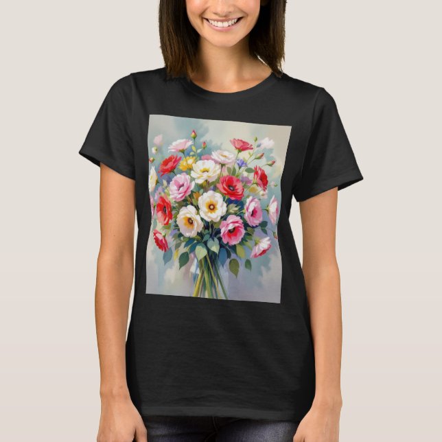 T-shirt au bouquet de fleurs aquarelle  (Devant)