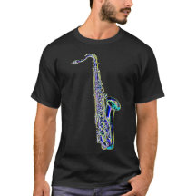 T-shirt au néon d'obscurité de saxophone de tenor