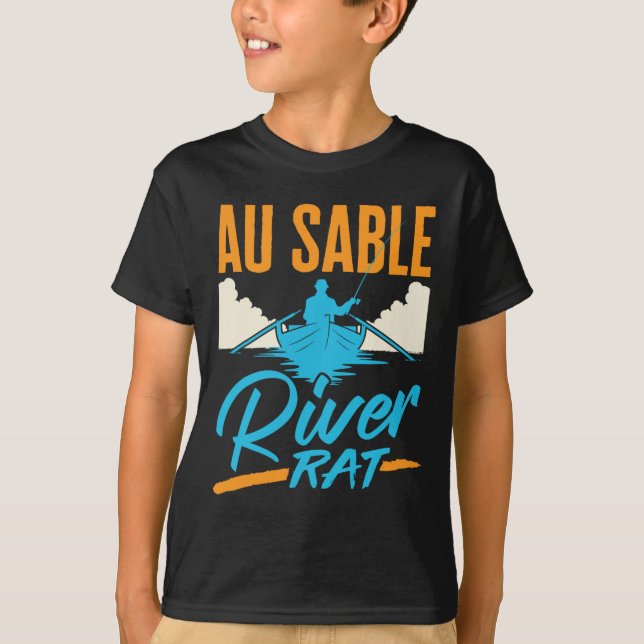 T-shirt Au Sable River Rat Rafting Canoeing Fishing Boatin (Devant)