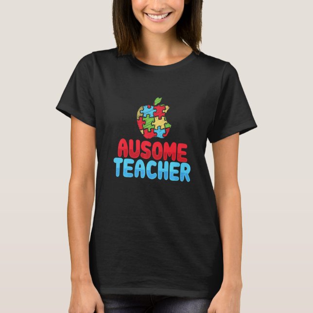 T-shirt Au Some Professeur Autisme Professeur Pomme Puzzle (Devant)