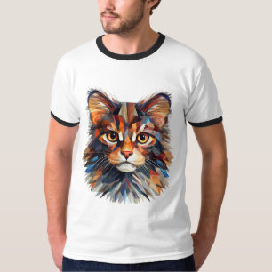 T-shirt au visage de chat coloré abstrait Feline