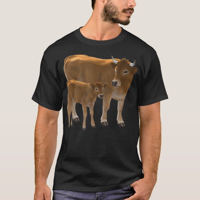 T-shirt Aubrac ou Jersey Brown Cow Cute Calf Cattle Art (Devant)