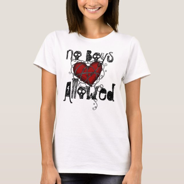 T-shirt Aucun Garçon Autorisé Fil Barbu Coeur Tee (Devant)