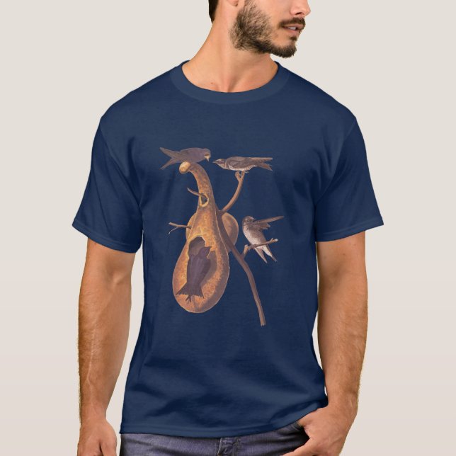 T-shirt Audubon Purple Martin Birds with Gourd Home (Devant)