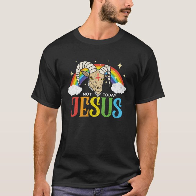 T-shirt Aujourd'hui pas Jésus Satan chèvre Satanic arc-en- (Devant)