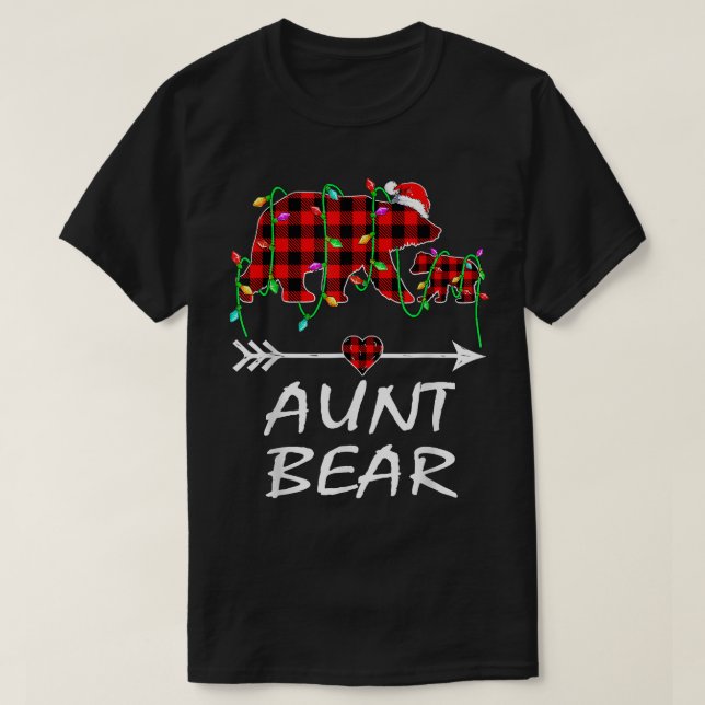 T-shirt Aunt Bear Christmas Pajama Red Plaid Buffalo Xmas  (Design devant)