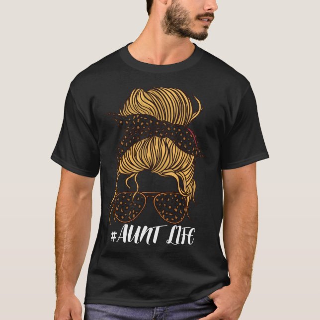T-shirt Aunt Life Leopard Messy Bun  Girls  Aunt Life (Devant)