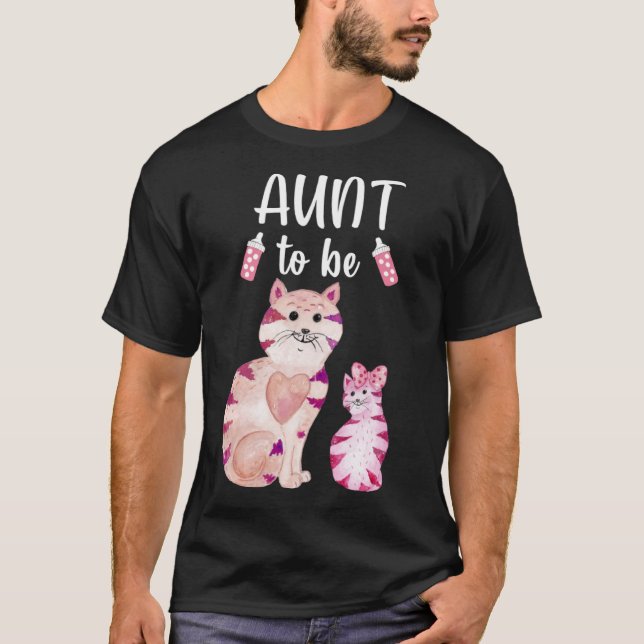 T-shirt Aunt To Be Cat Baby Shower For Girl (Devant)