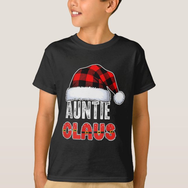 T-shirt Auntie Claus Buffalo Plaid Red Santa Hat Christmas (Devant)