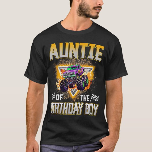 T-shirt Auntie Of The Birthday Boy Monster Truck Birthday  (Devant)