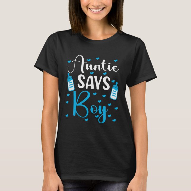 T-shirt Auntie says boy gender reveal party matching famil (Devant)