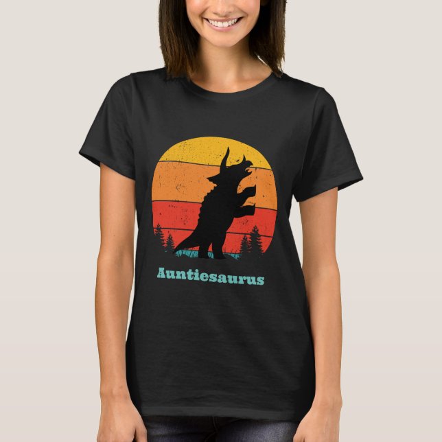 T-shirt Auntiesaurus du coucher de soleil rétro (Devant)