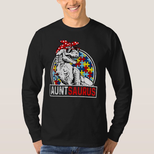T-shirt Auntsaurus Rex Dinosaur Autism Aunt Saurus Family  (Devant)