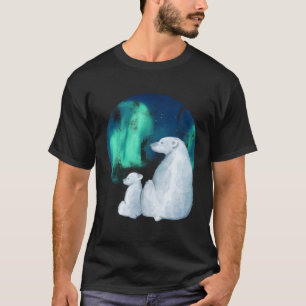T-shirt Aurora boréale du Nord éclaire une mignonne mère p