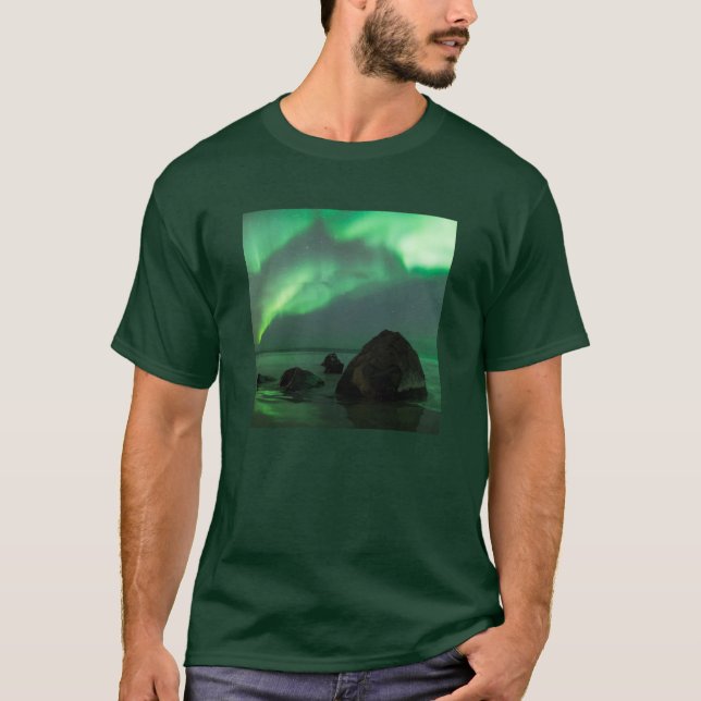 T-shirt Aurora Borealis | Lofoten Beach Norvège (Devant)