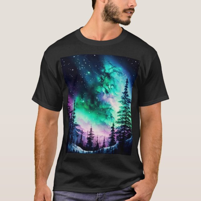 T-shirt Aurora céleste boréale Lumières nord vives (Devant)