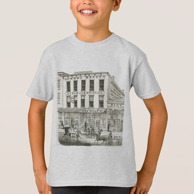 T-shirt Aurora Illinois Aurora Beacon News 1871 Stone Lith (Devant)