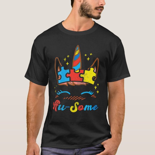 T-shirt Ausome Unicorn Face Puzzle Sensibilisation sur l'a (Devant)