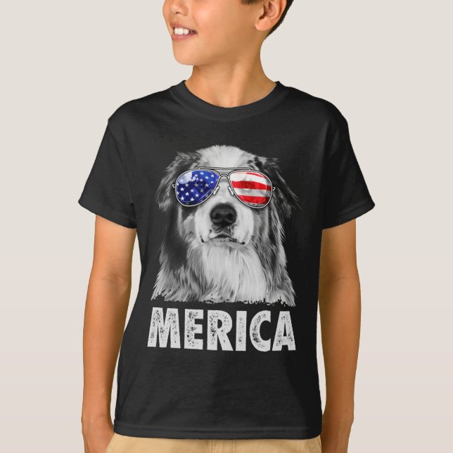 T-shirt Aussie australian shepherd 4 juillet merica (Devant)