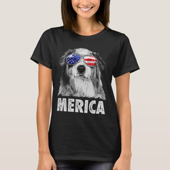 T-shirt Aussie australian shepherd 4 juillet merica (Devant)